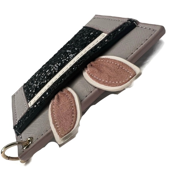 Kate Spade Rabbit in the Hat Credit Card Case Black Glitter Top - Picture 3 of 9